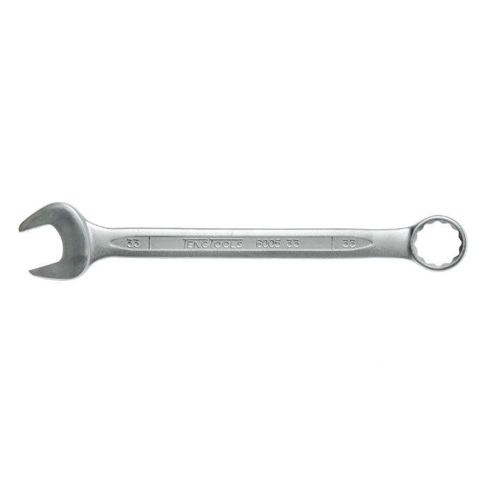 Silver Teng Tools Combination Spanner with engraving of the tool details on the side, bare tool on a white background