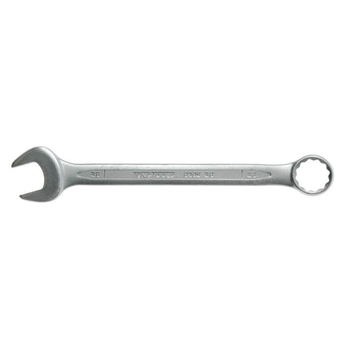 Silver Teng Tools Combination Spanner with engraving of the tool details on the side, bare tool on a white background