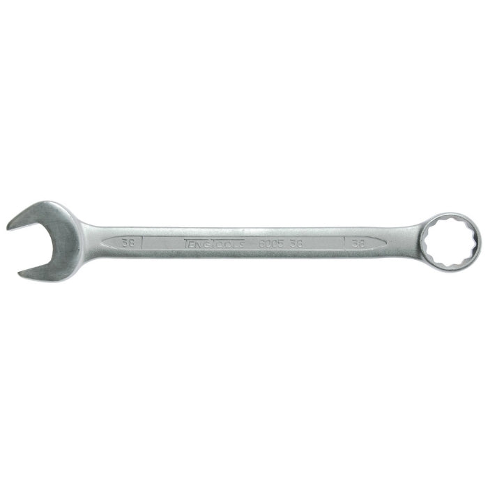 Silver Teng Tools Combination Spanner with engraving of the tool details on the side, bare tool on a white background