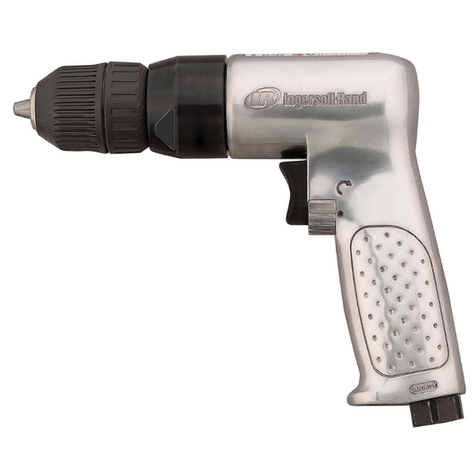 Silver and Black Ingersoll Rand Pneumatic Drill Power Tool with logo on the side, on a white background