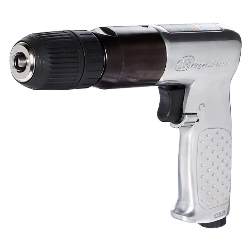 Silver and Black Ingersoll Rand Pneumatic Drill Power Tool with logo on the side, on a white background