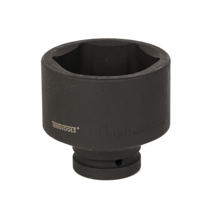 Black Teng Tools 1" Impact Socket with engraving of the tool details on the side, bare socket on a white background