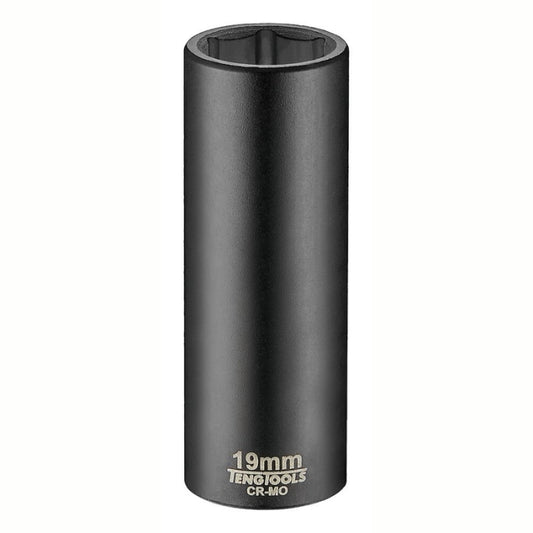 Black Teng Tools 1/2" Deep Impact Socket with engraving of tool details on the side, bare tool on a white background