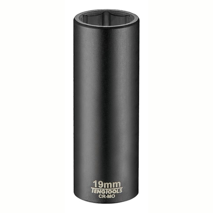 Black Teng Tools 1/2" Deep Impact Socket with engraving of tool details on the side, bare tool on a white background