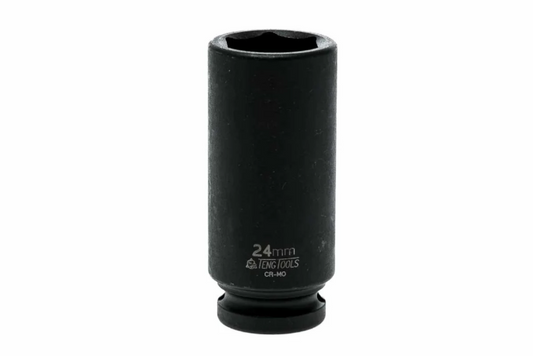 Black Teng Tools 1/2" Deep Impact Socket with engraving of tool details on the side, bare tool on a white background