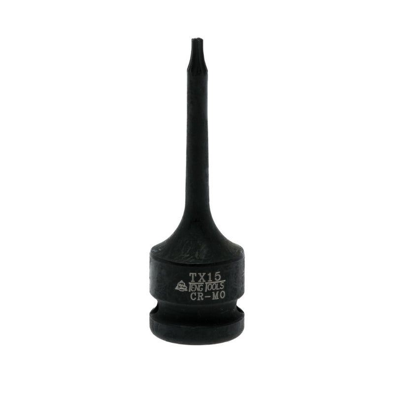 Black Teng Tools 1/2" TX Impact Socket with engraving of tool details on the side, bare tool on a white background