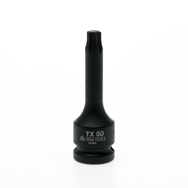 Black Teng Tools 1/2" TX Impact Socket with engraving of tool details on the side, bare tool on a white background