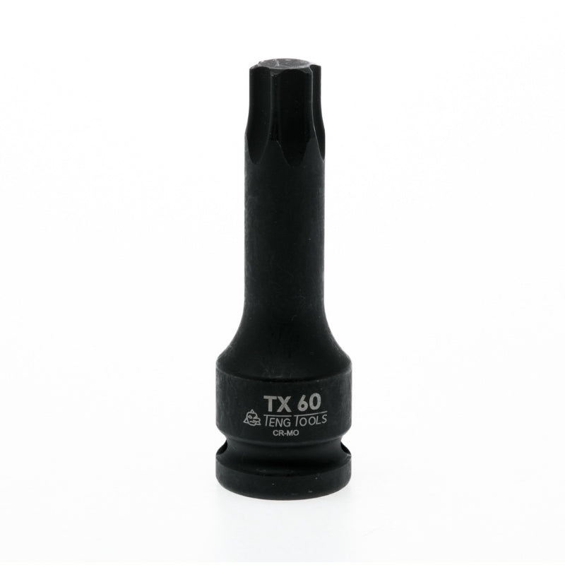Black Teng Tools 1/2" TX Impact Socket with engraving of tool details on the side, bare tool on a white background