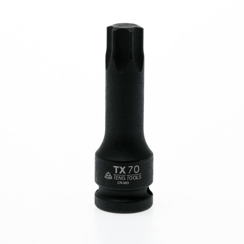 Black Teng Tools 1/2" TX Impact Socket with engraving of tool details on the side, bare tool on a white background