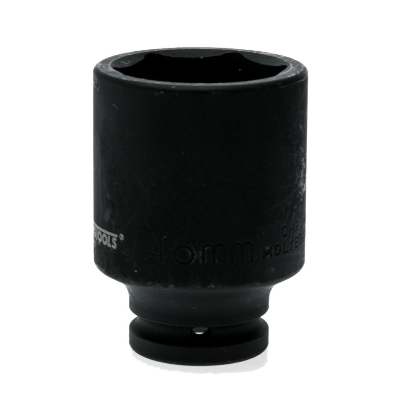 Black Teng Tools 3/4" Deep Impact Socket with engraving of tool details on the side, bare tool on a white background