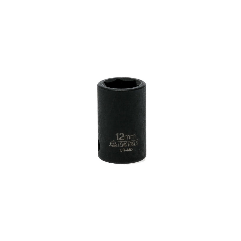 Black Teng Tools 3/8" Impact Socket with engraving of tool details on the side, bare tool on a white background