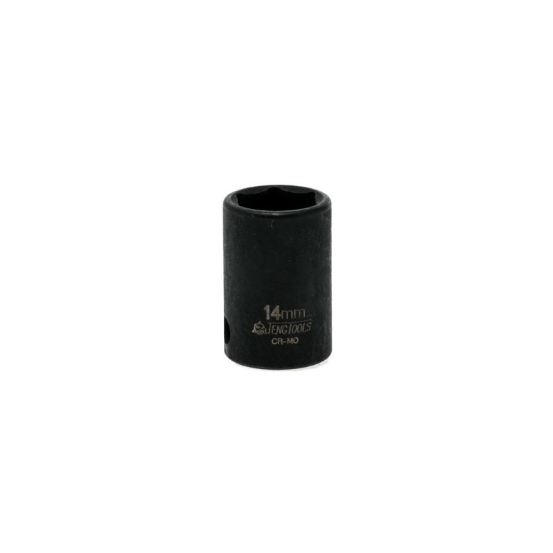 Black Teng Tools 3/8" Impact Socket with engraving of tool details on the side, bare tool on a white background