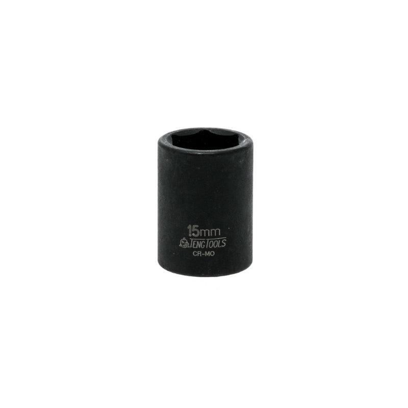 Black Teng Tools 3/8" Impact Socket with engraving of tool details on the side, bare tool on a white background