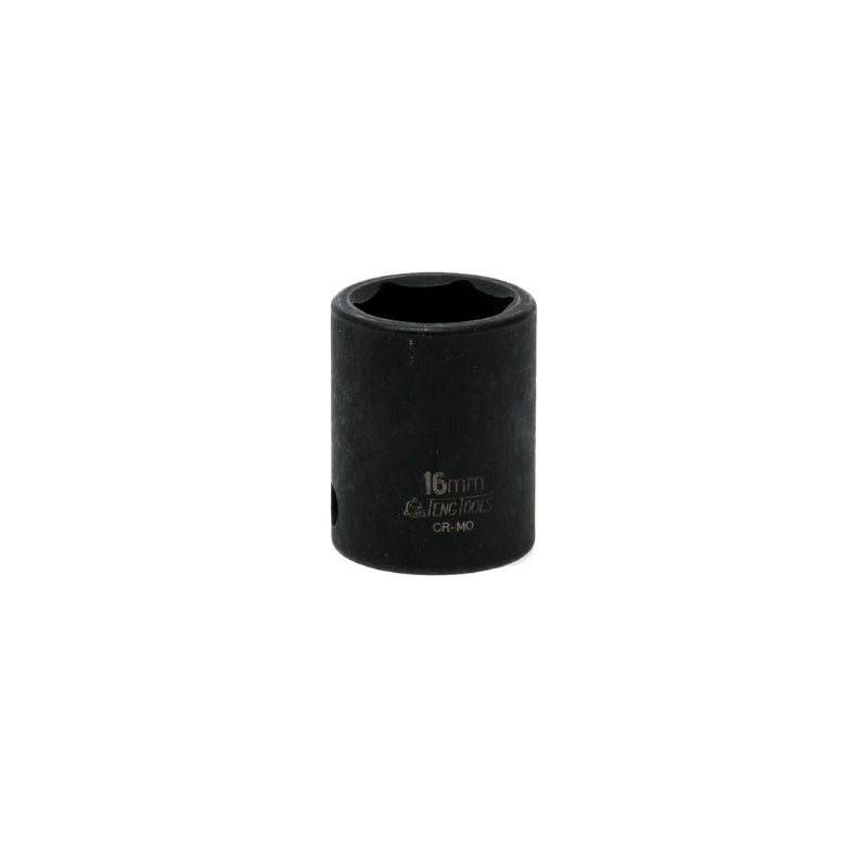 Black Teng Tools 3/8" Impact Socket with engraving of tool details on the side, bare tool on a white background