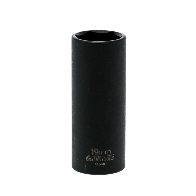 Black Teng Tools 3/8" Deep Impact Socket with engraving of tool details on the side, bare tool on a white background