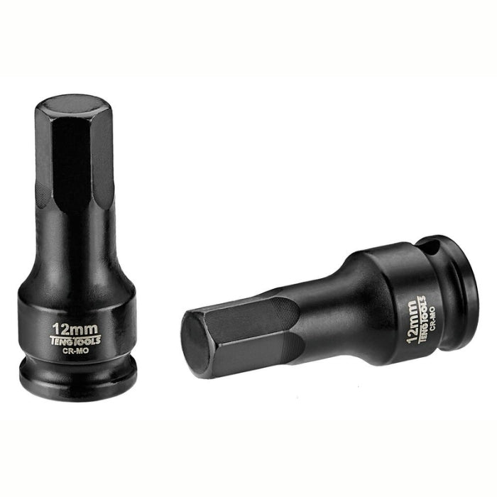 Black Teng Tools 3/8" Hex Bit Impact Socket with engraving of tool details on the side, two are shown in the photo on a white background