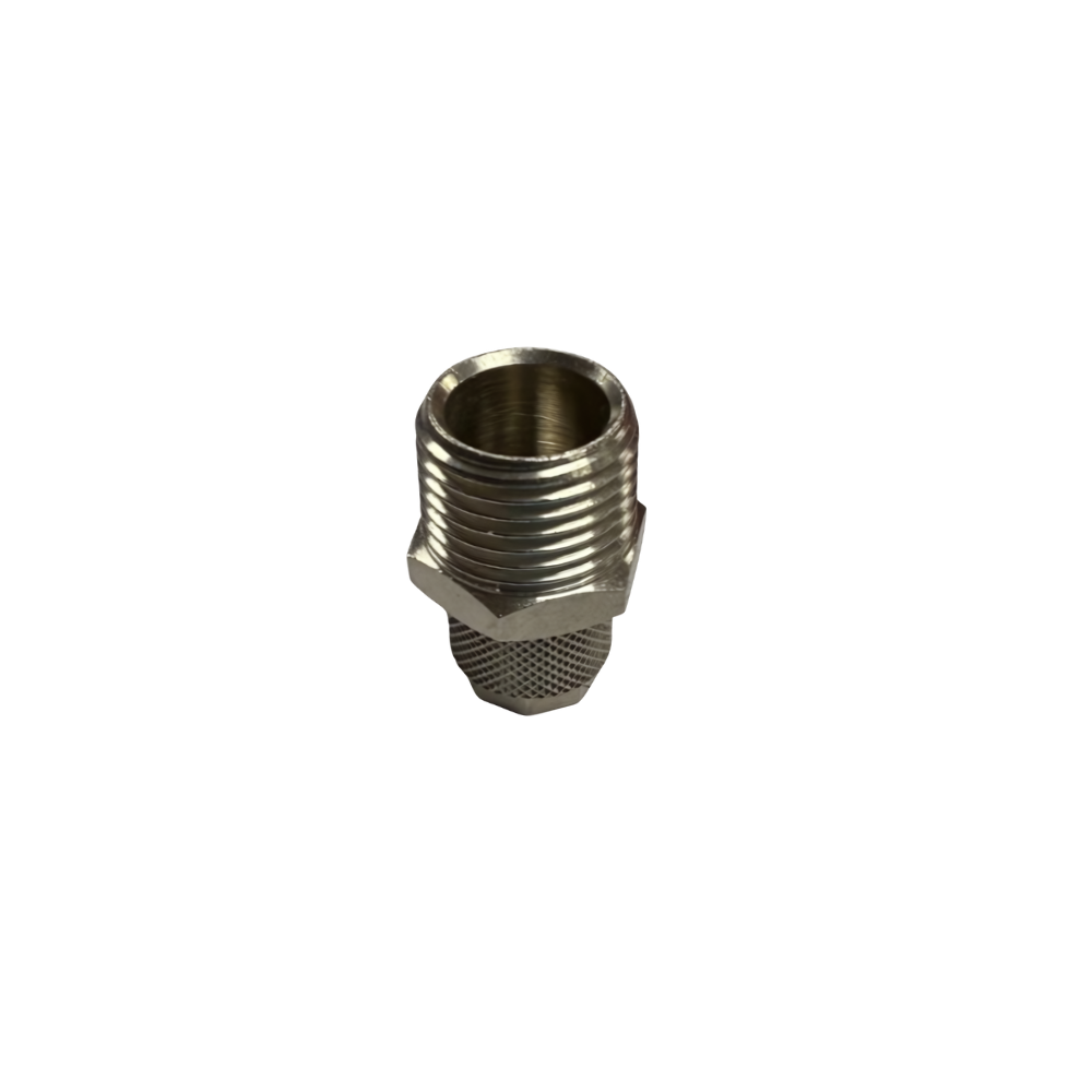 Silver Nickel Male Threaded Adaptor Fitting on a white background