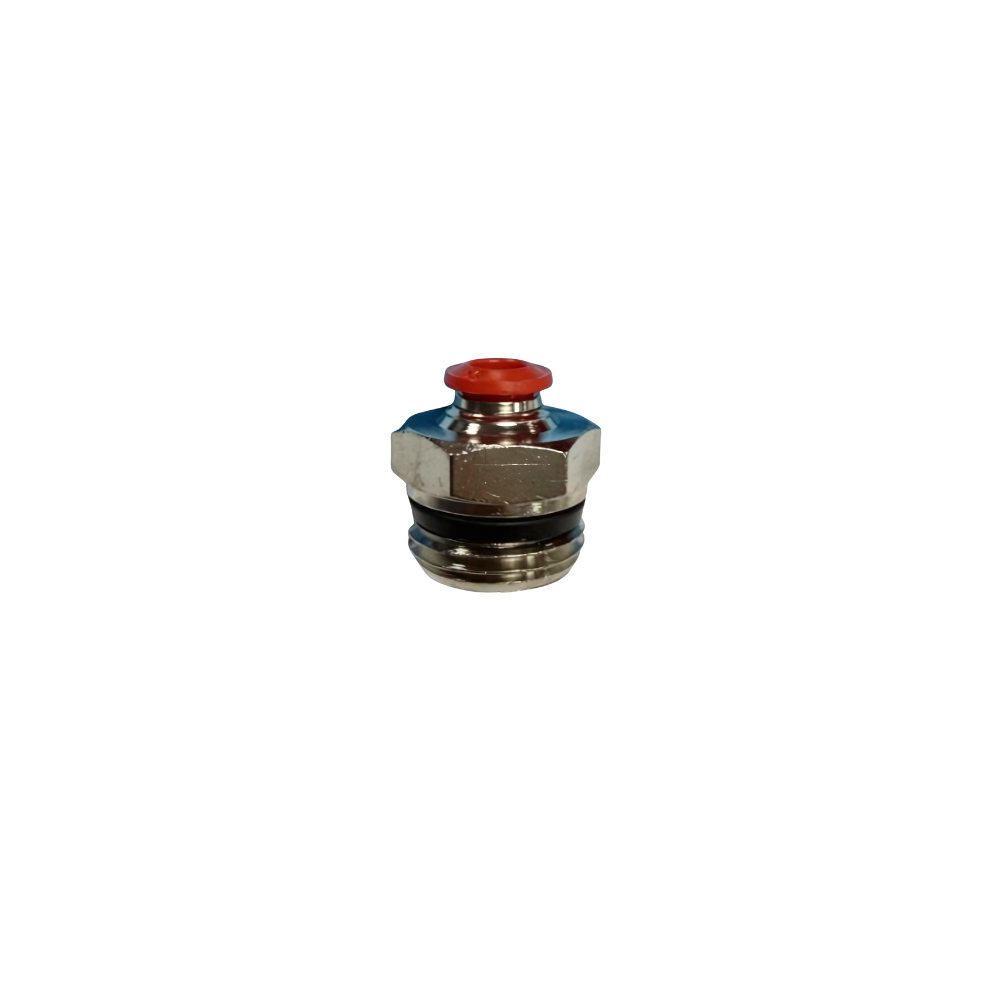 Silver Nickel Male Threaded Push On Fitting with plastic sleeve on a white background