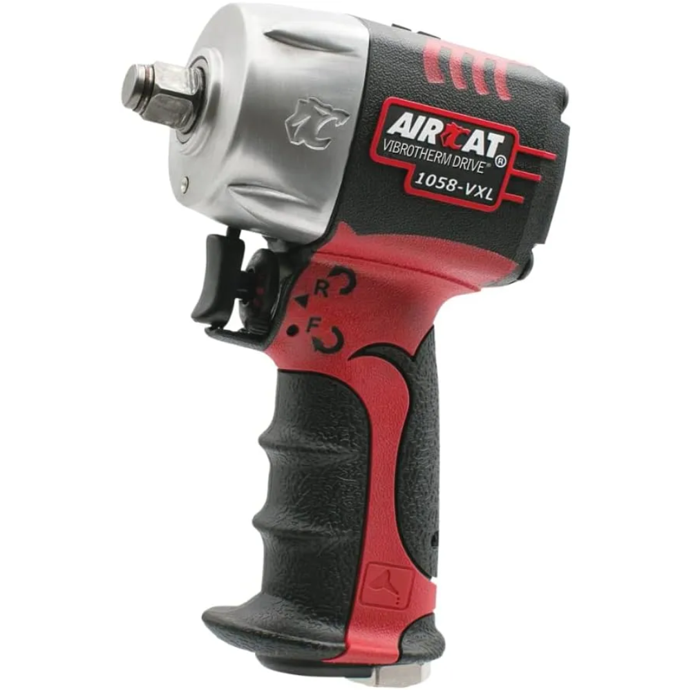 Red, black and sliver compact handheld impact wrench on a white background