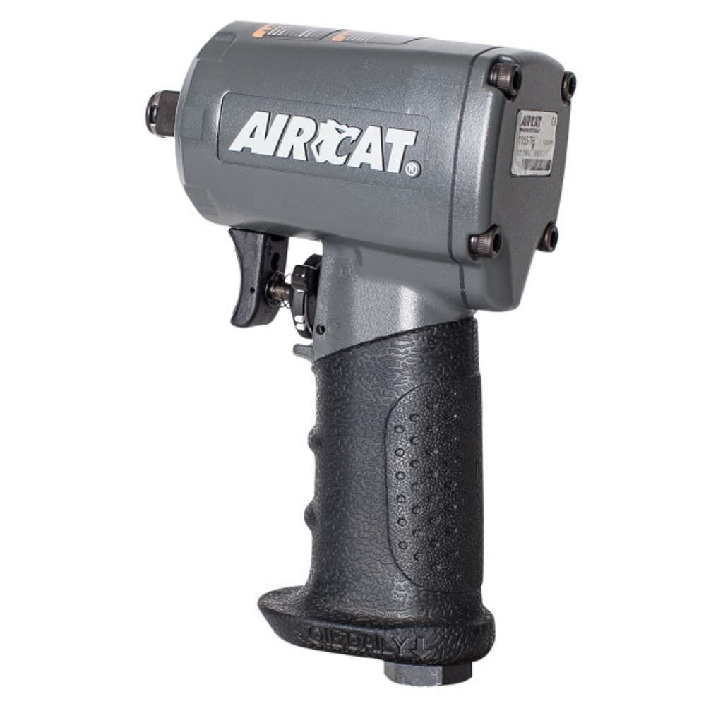 Grey and black stubby impact wrench on a white background