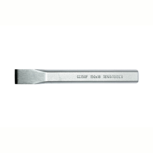 Silver Teng Tools Flat Cold Chisel with engraving of tool details on the side, on a white background