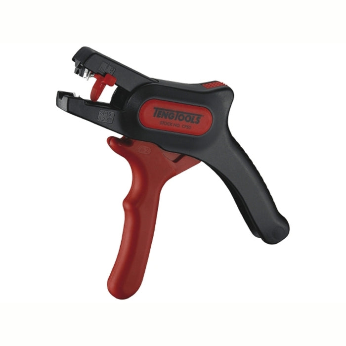 Red and Black Teng Tools Wire Stripping Gun with logo on the side, on a white background