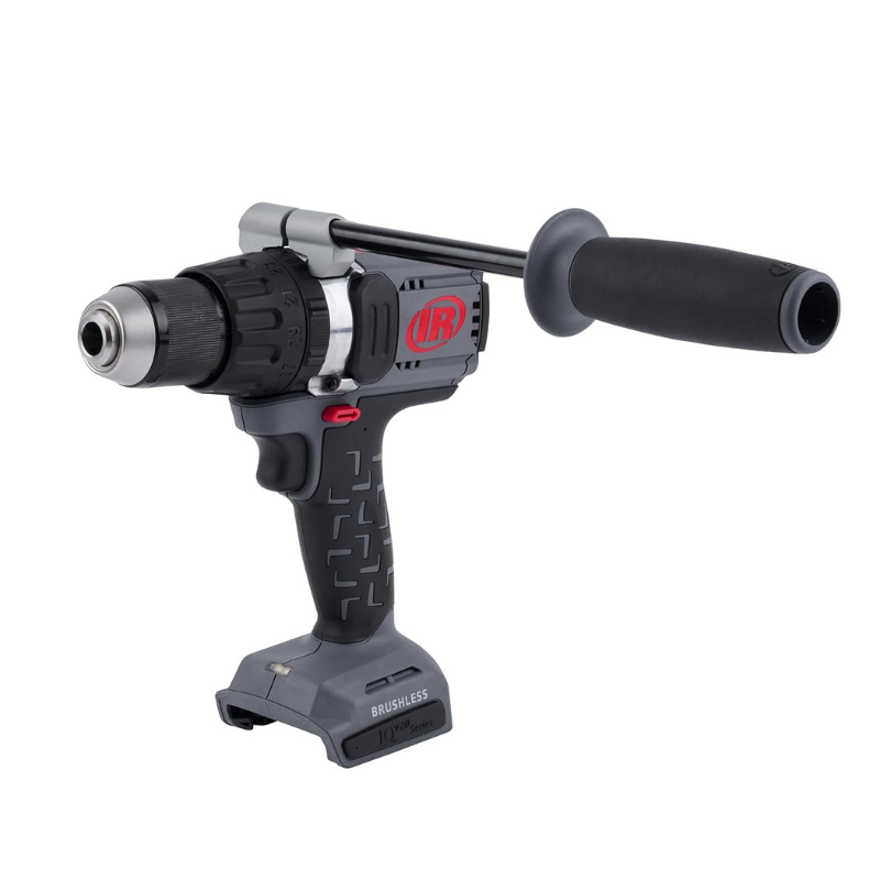 Grey and Black Ingersoll Rand Power Drill, with red logo and detailing, bare tool on a white background