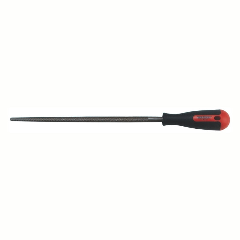 Teng Tools Hand File with red and black handle and engraving of tool details on the side,