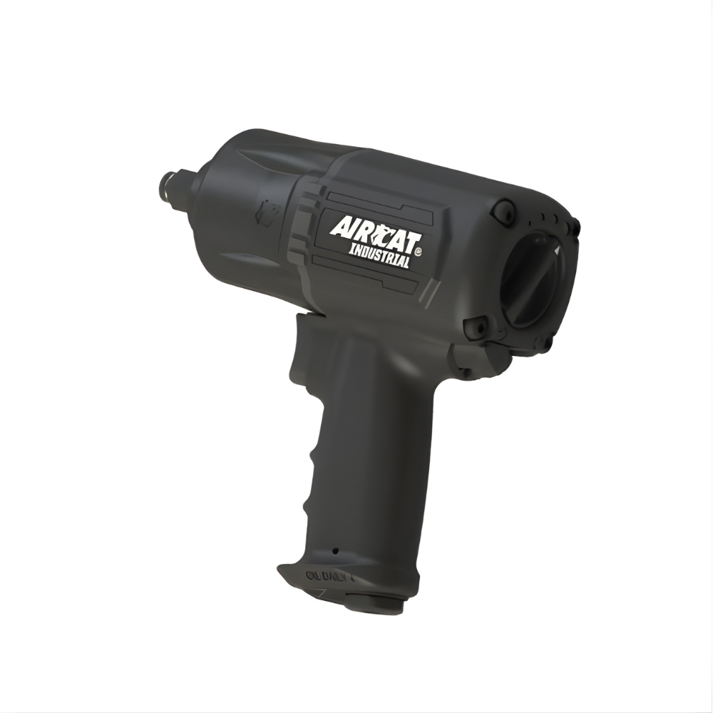 All black industrial impact wrench on a white background