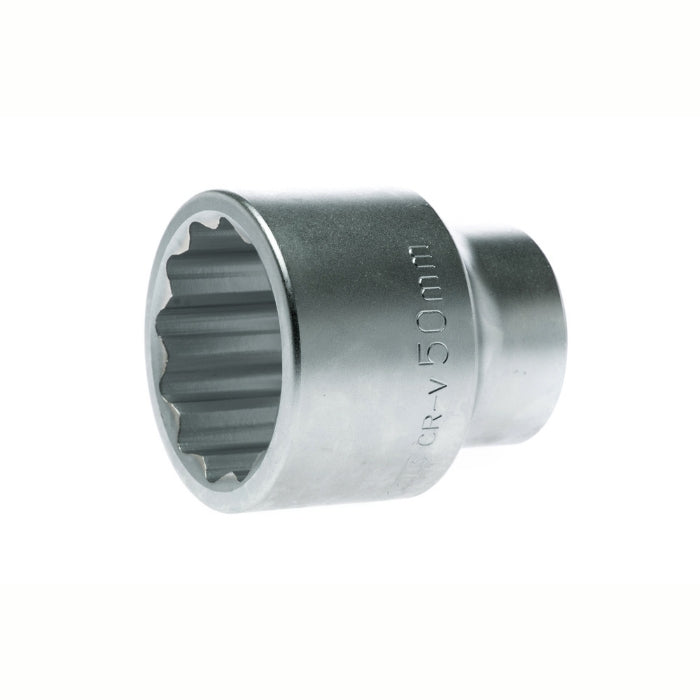 Silver Teng Tools 1" Socket 12 Point with engraving of tool details on the side, bare tool on a white background