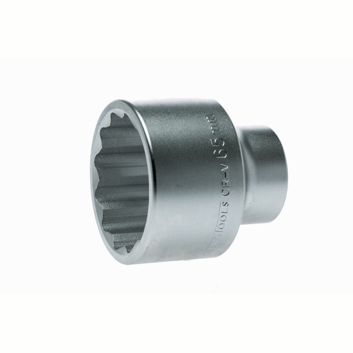 Silver Teng Tools 1" Socket 12 Point with engraving of tool details on the side, bare tool on a white background