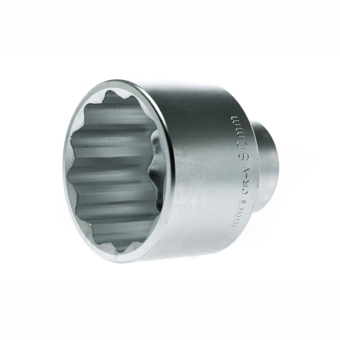 Silver Teng Tools 1" Socket 12 Point with engraving of tool details on the side, bare tool on a white background