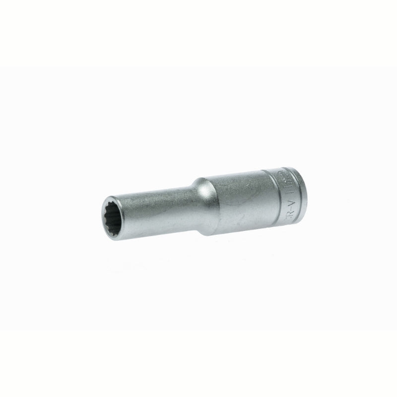 Silver Teng Tools 1/2" Deep Socket 12 Point with engraving of tool details on the side, bare tool on a white background