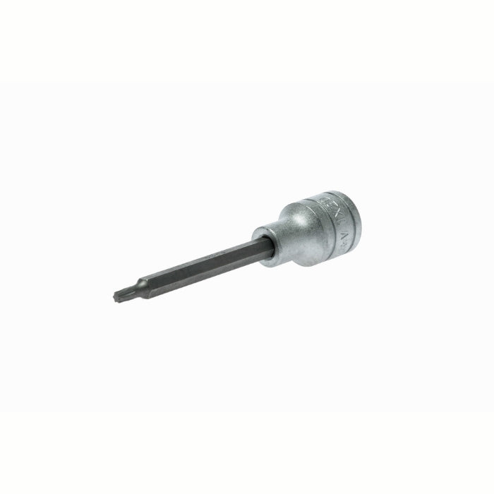 Silver and Black Teng Tools 1/2" Long Hex Bit Socket with engraving of tool details on the side, bare tool