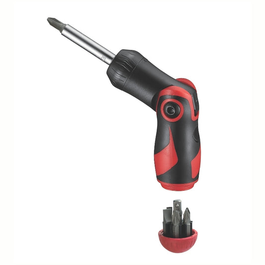 Red and Black Teng Tools  ¼" Ratcheting Angled Bits Driver Set, bare tool on a white background
