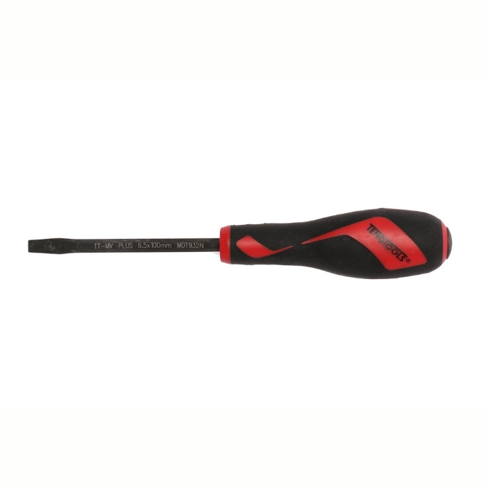 Teng Tools Flat Power Through Screwdriver with red and black handle on a white background