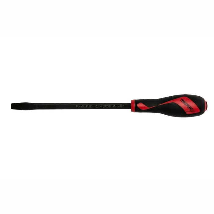 Teng Tools Flat Power Through Screwdriver with red and black handle on a white background