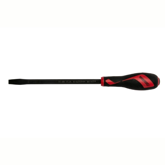 Teng Tools Flat Power Through Screwdriver with red and black handle on a white background
