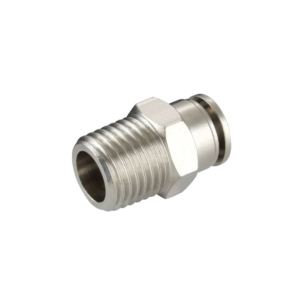 Silver Nickel Male Threaded Hex Stud Fitting on a white background