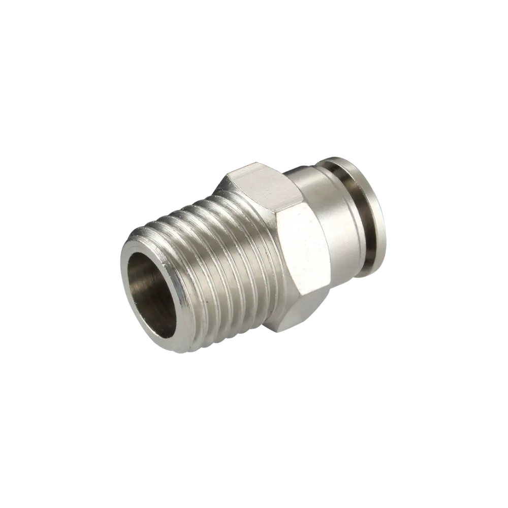 Silver Nickel Male Threaded Hex Stud Fitting on a white background