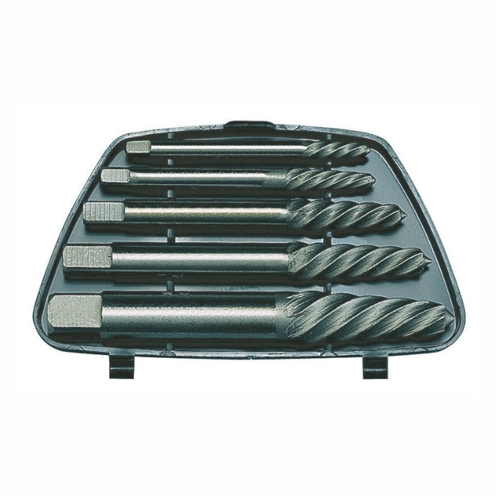 Grey Teng Tools Screw Extractor Set Spiral 5 Pieces in a case on a white background