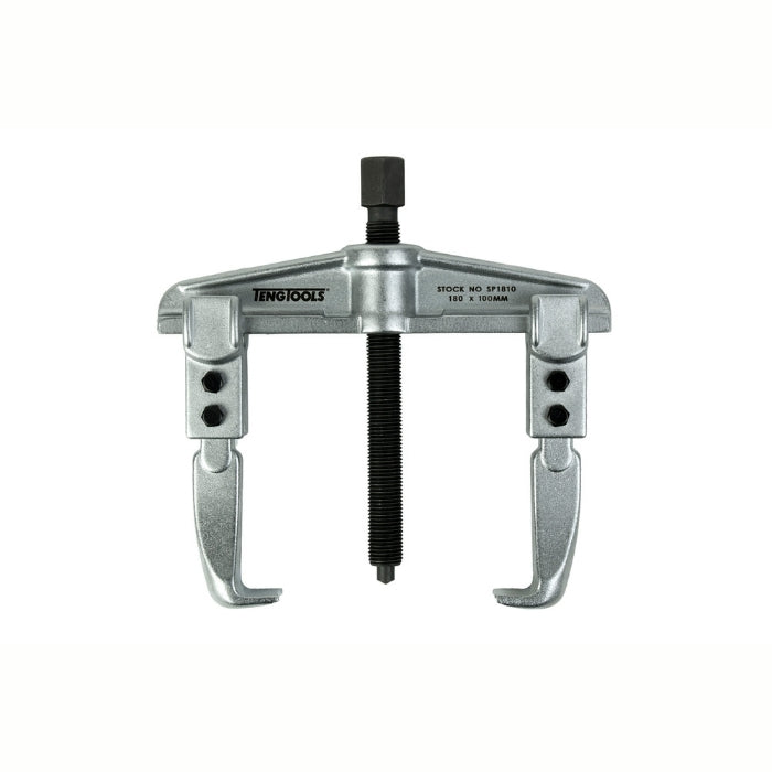 Silver and Black Teng Tools Two Arm Universal Puller with engraving of the tool details on the side, on a white background