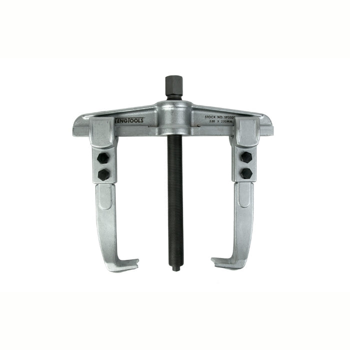 Silver and Black Teng Tools Two Arm Universal Puller with engraving of the tool details on the side, on a white background