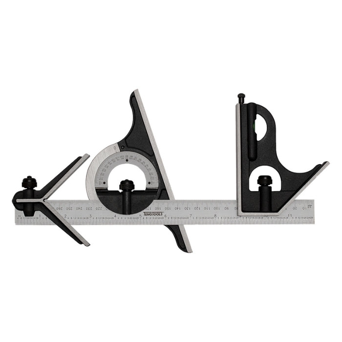 Silver and Black Teng Tools Combination Square on a white background