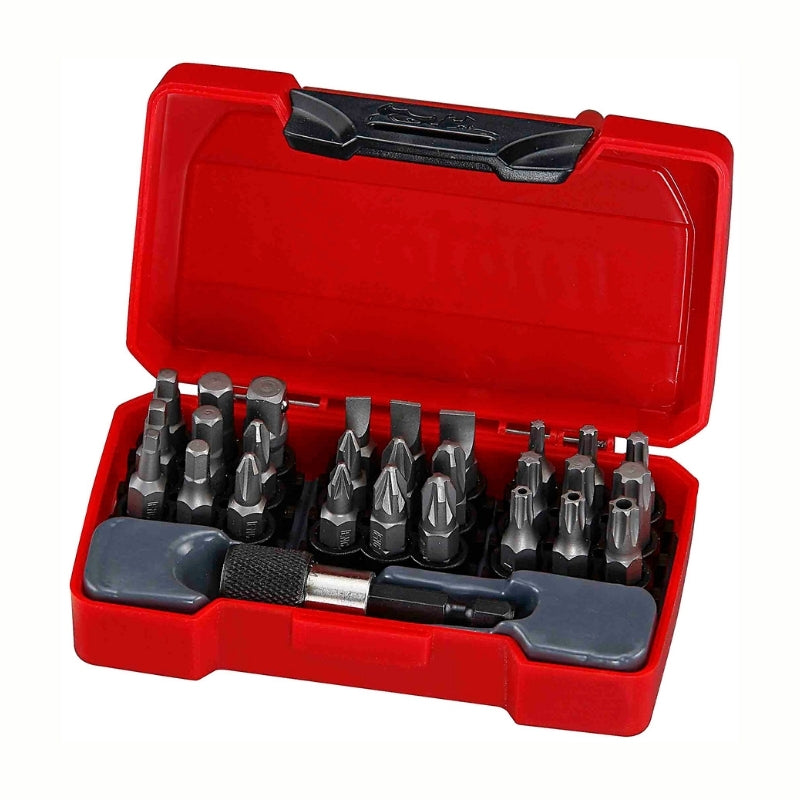 Teng Tools Bit Set Mixed 28 Pieces with red carry case, lid open,