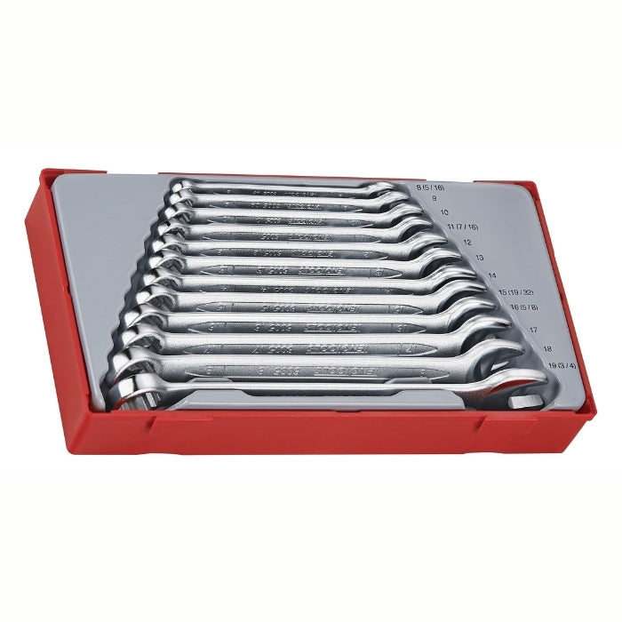 Teng Tools Combination Spanner Set 12 Pieces with grey and red carry case, on a white background