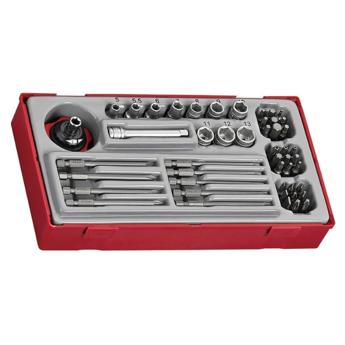 Teng Tools 1/4" Socket & Bits Set 48 Pieces with grey and red carry case,