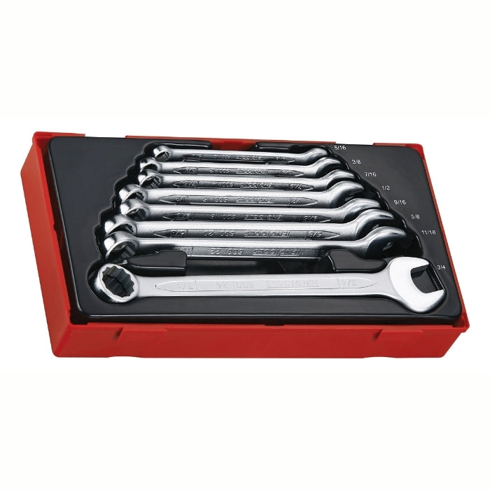 Teng Tools Combination Spanner Set AF 8 Pieces with black and red carry case, on a white background