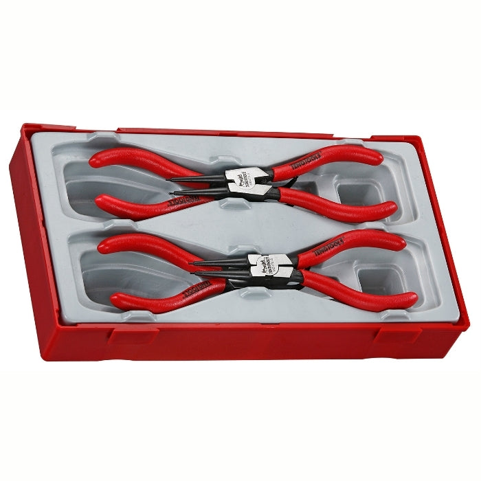 Teng Tools Circlip Plier Set 4 Pieces with grey and red carry case, on a white background