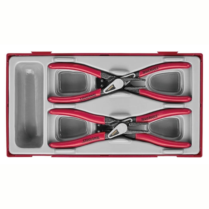 Teng Tools Circlip Plier Set Pro 4 Pieces with grey and red carry case, on a white background